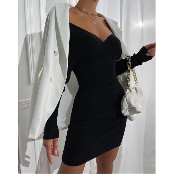 Black batwing sleeve knit bodycon dress - Picture 3 of 15